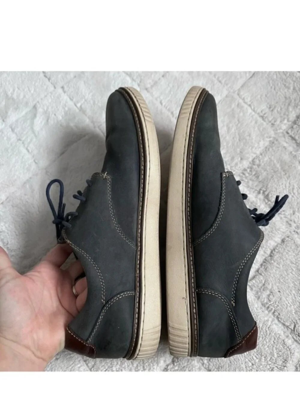 Johnston & Murphy | Navy Oiled Leather Walden Lace Up Shoes | Size 13